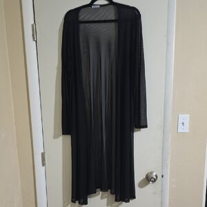 Elegant Black Sheer Long Cardigan